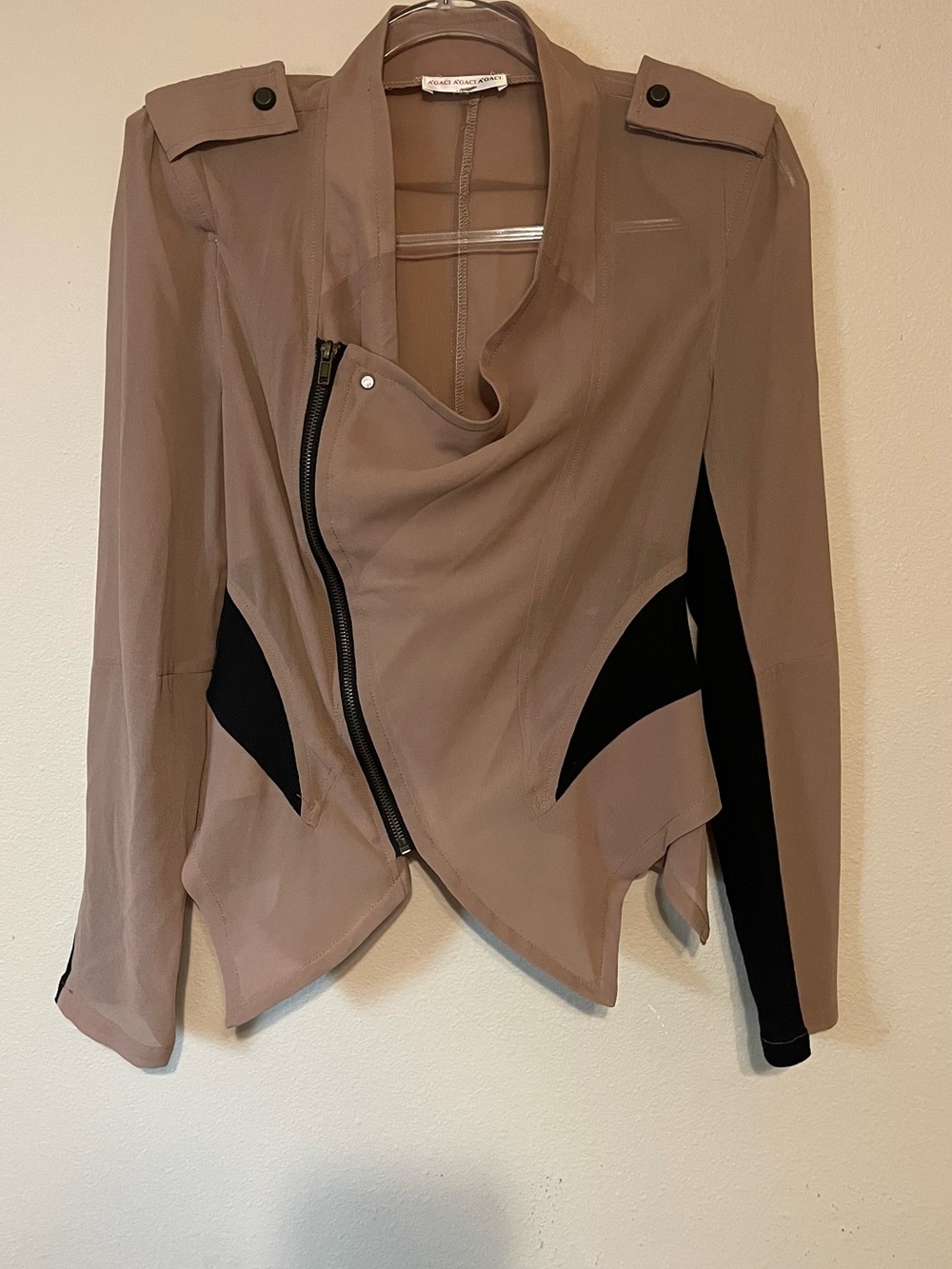 A'Gaci Taupe Asymmetrical Zip Lightweight Jacket - Size Small